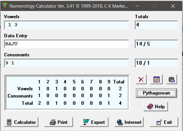 numerology calculator for name